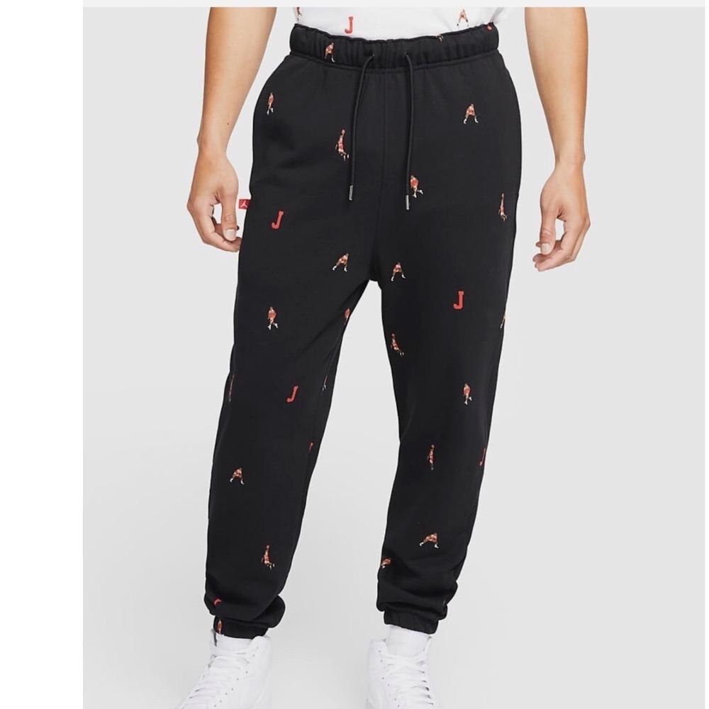 Jordan Essentials Mens Fleece Pants All Over Print Jumpman Joggers Black Red